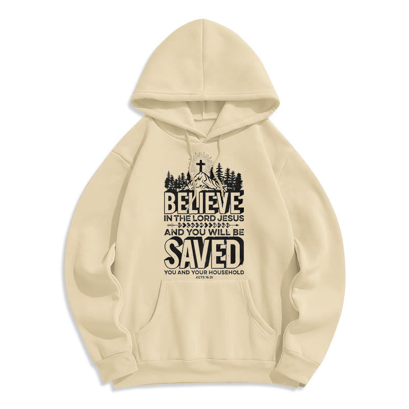 Christianartworkshop Modern Style Believe In The Jesus Lord Fleece Lined Polyester Hoodie - Beige - 2XL - image 10