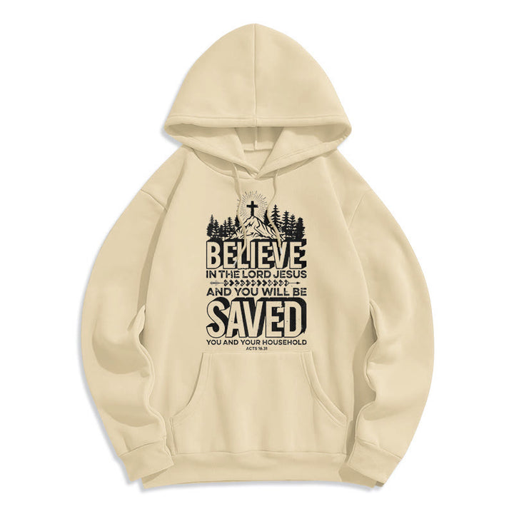 Christianartworkshop Modern Style Believe In The Jesus Lord Fleece Lined Polyester Hoodie - Beige - 2XL - image 10