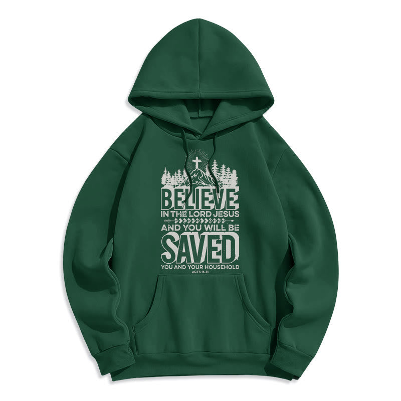 Christianartworkshop Modern Style Believe In The Jesus Lord Fleece Lined Polyester Hoodie - Green - 2XL - image 20