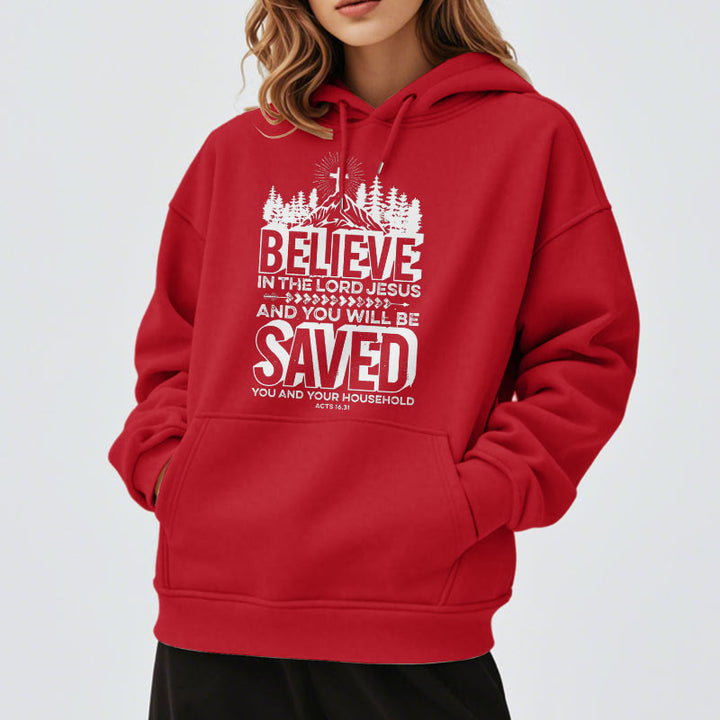 Christianartworkshop Modern Style Believe In The Jesus Lord Fleece Lined Polyester Hoodie - image 37