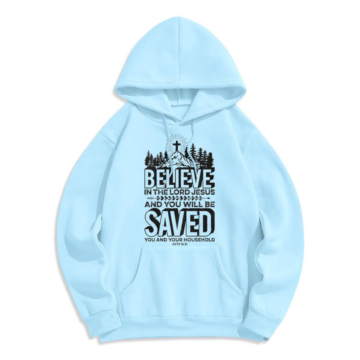 Christianartworkshop Modern Style Believe In The Jesus Lord Fleece Lined Polyester Hoodie - Blue - 2XL - image 25