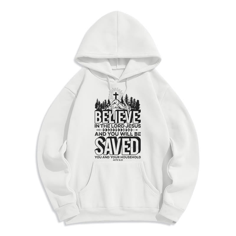 Christianartworkshop Modern Style Believe In The Jesus Lord Fleece Lined Polyester Hoodie - White - 2XL - image 5