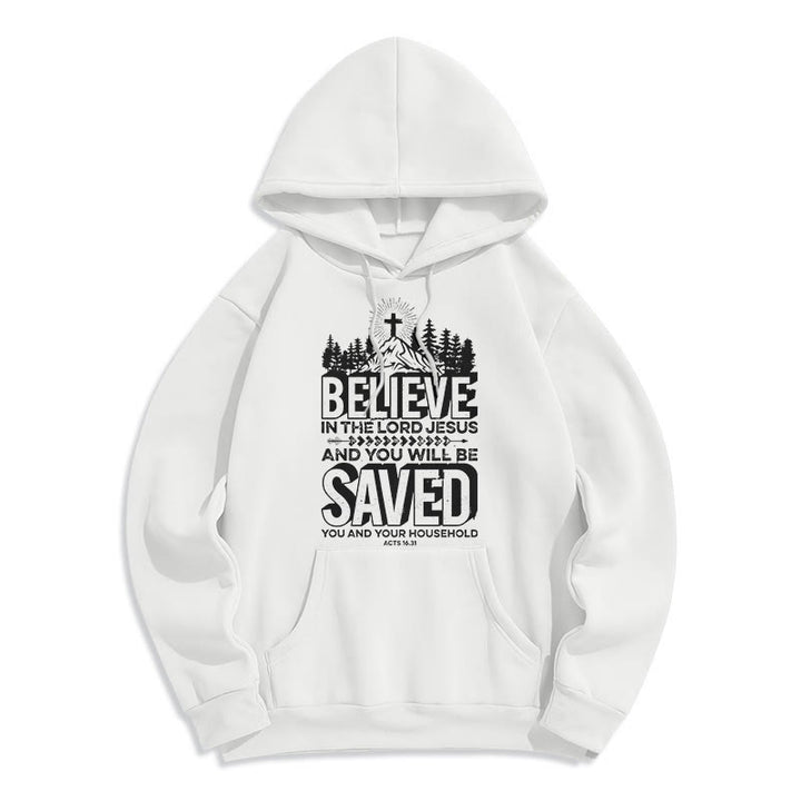 Christianartworkshop Modern Style Believe In The Jesus Lord Fleece Lined Polyester Hoodie - White - 2XL - image 5