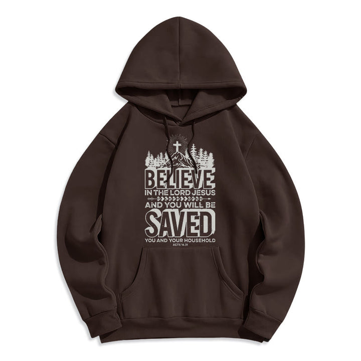 Christianartworkshop Modern Style Believe In The Jesus Lord Fleece Lined Polyester Hoodie - Brown - 2XL - image 15