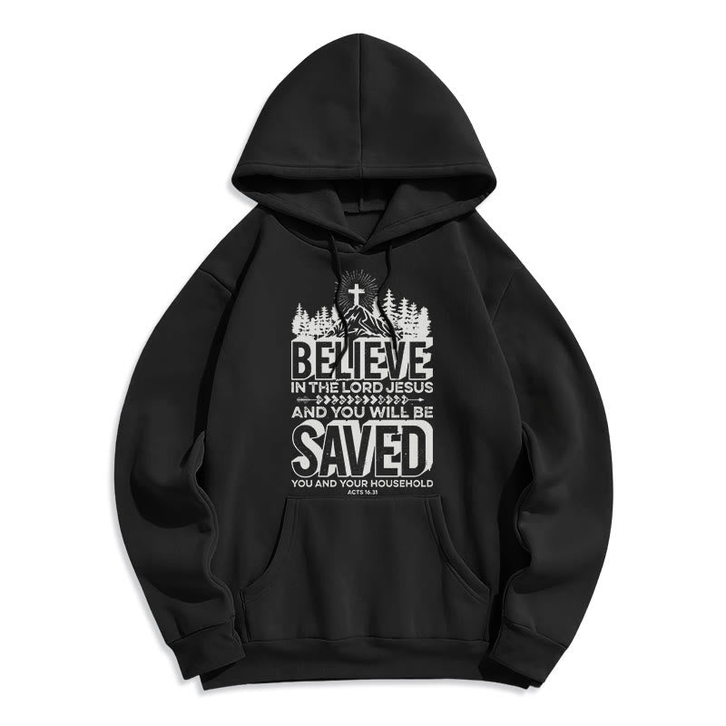 Christianartworkshop Modern Style Believe In The Jesus Lord Fleece Lined Polyester Hoodie - Black - 2XL - image 0