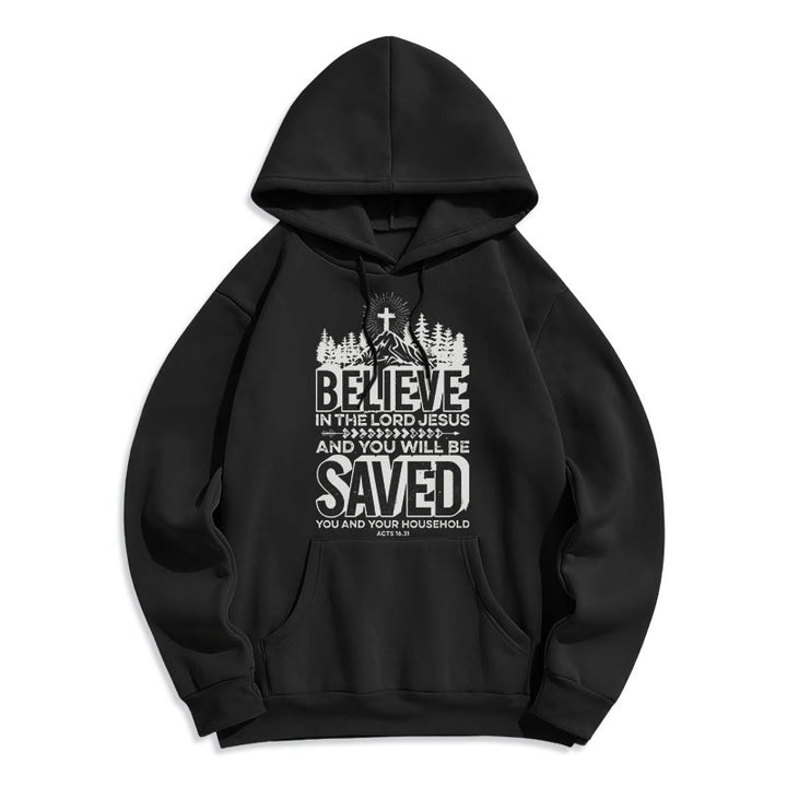 Christianartworkshop Modern Style Believe In The Jesus Lord Fleece Lined Polyester Hoodie - Black - 2XL - image 0