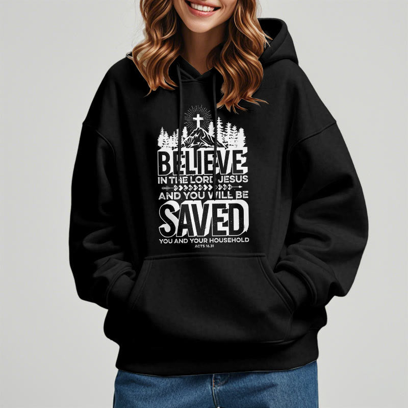 Christianartworkshop Modern Style Believe In The Jesus Lord Fleece Lined Polyester Hoodie - image 2