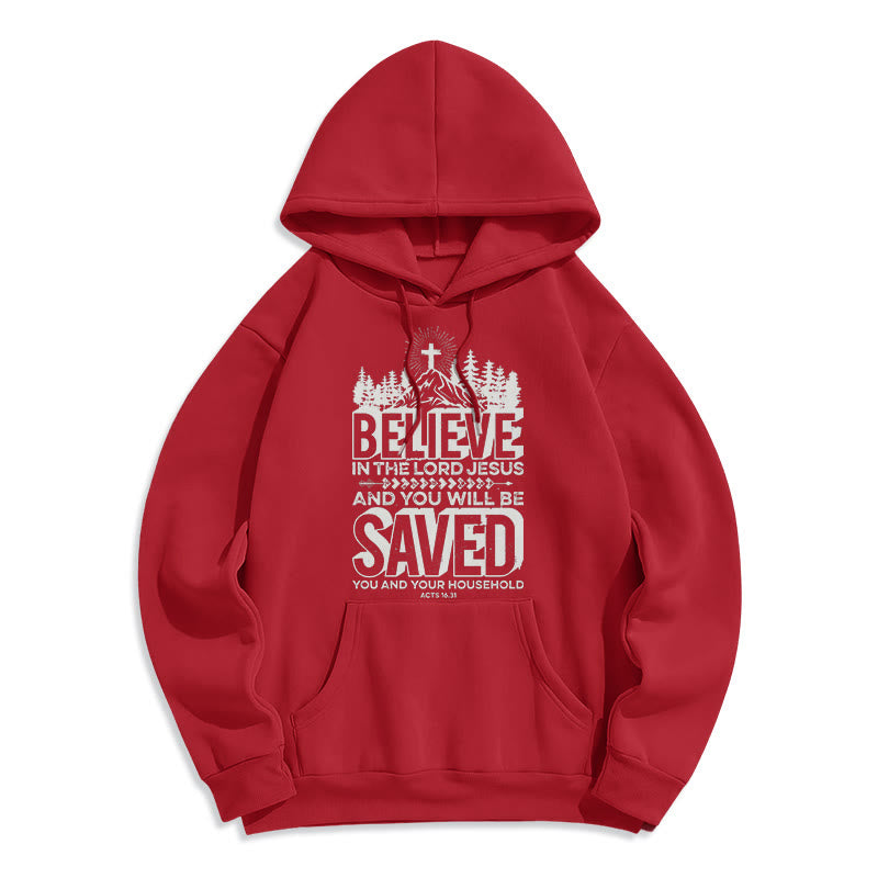 Christianartworkshop Modern Style Believe In The Jesus Lord Fleece Lined Polyester Hoodie - Red - 2XL - image 35