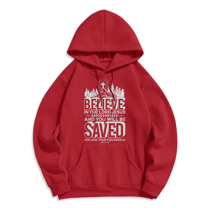 Christianartworkshop Modern Style Believe In The Jesus Lord Fleece Lined Polyester Hoodie - Red - 2XL - image 35
