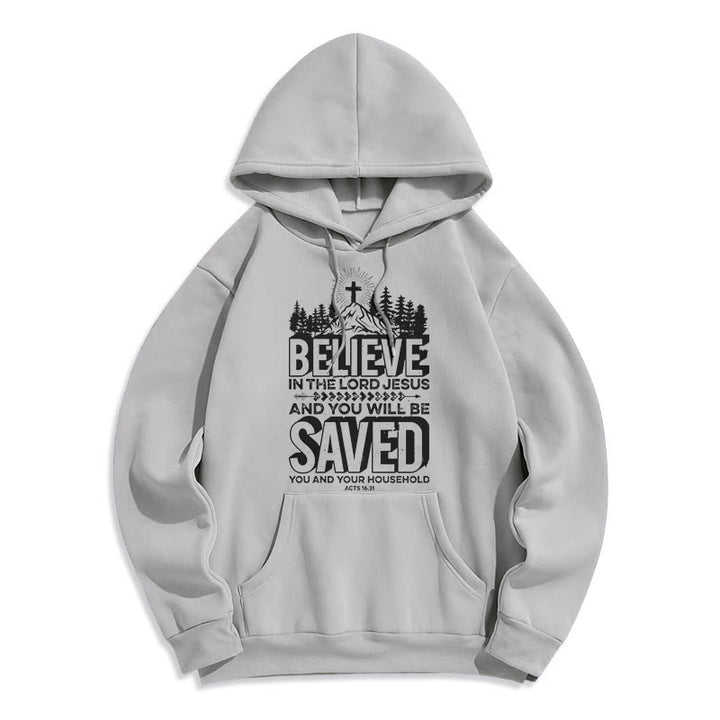 Christianartworkshop Modern Style Believe In The Jesus Lord Fleece Lined Polyester Hoodie - Grey - 2XL - image 30