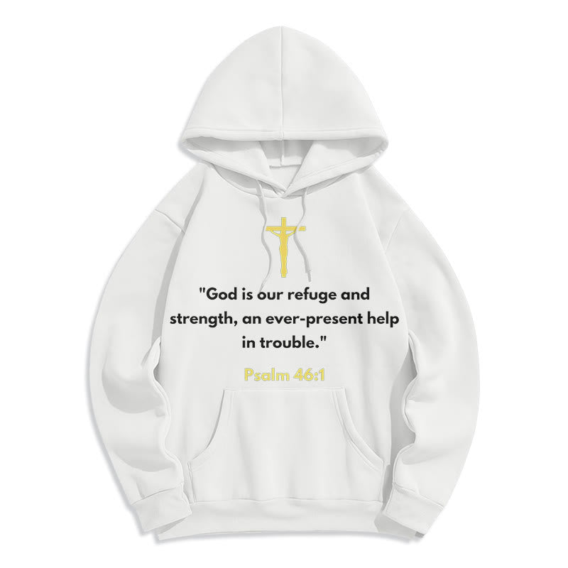 Christianartworkshop Classic Style God Is Our Refuge And Strength Fleece Lined Polyester Hoodie - White - 2XL - image 5