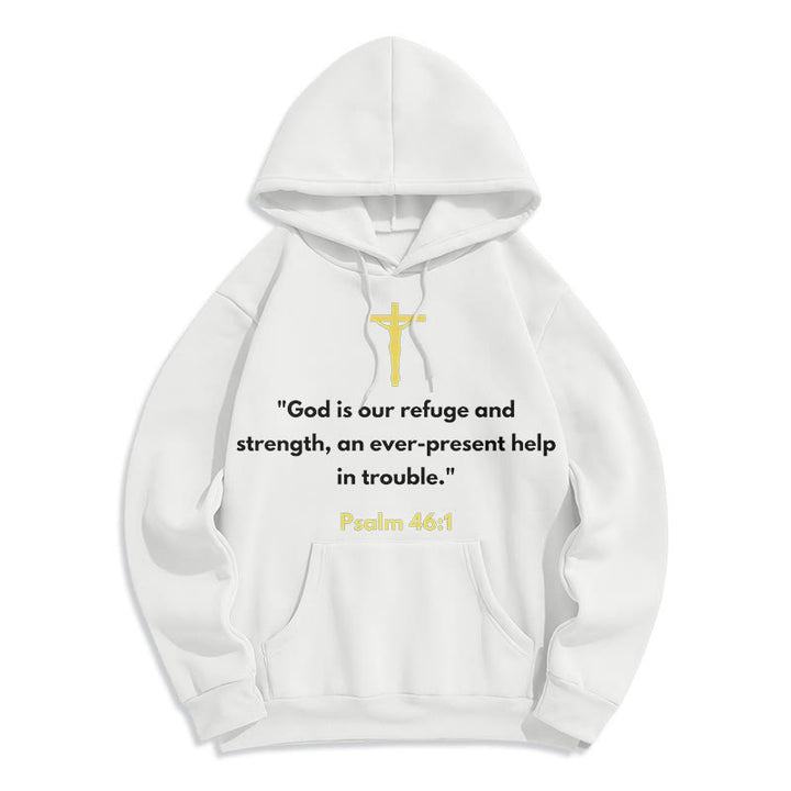 Christianartworkshop Classic Style God Is Our Refuge And Strength Fleece Lined Polyester Hoodie - White - 2XL - image 5