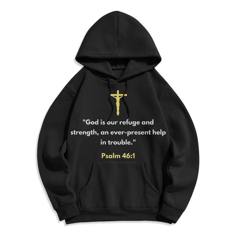 Christianartworkshop Classic Style God Is Our Refuge And Strength Fleece Lined Polyester Hoodie - Black - 2XL - image 0
