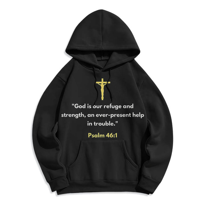 Christianartworkshop Classic Style God Is Our Refuge And Strength Fleece Lined Polyester Hoodie - Black - 2XL - image 0