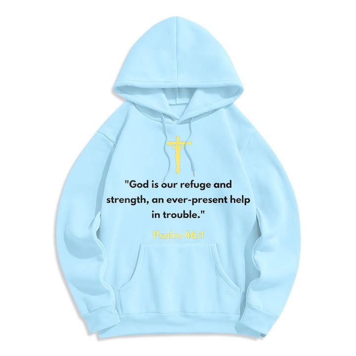 Christianartworkshop Classic Style God Is Our Refuge And Strength Fleece Lined Polyester Hoodie - Blue - 2XL - image 25