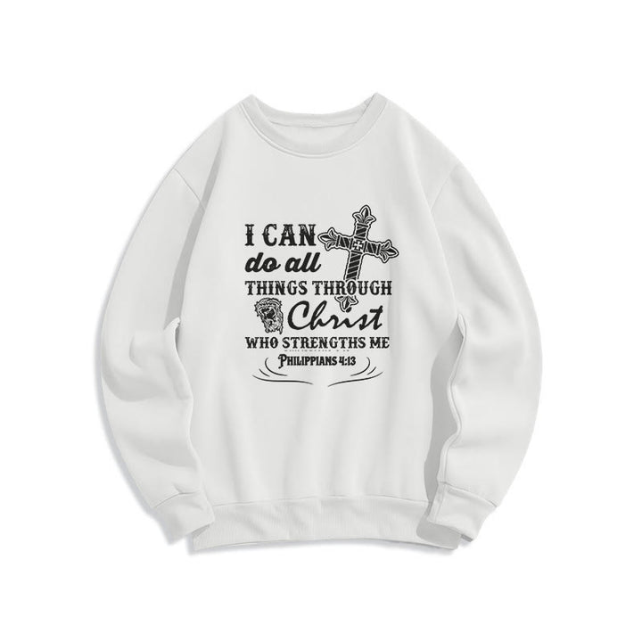 Christianartworkshop Quotation Style I Can Do All Things Fleece Lined Polyester Sweatshirt - White - 2XL - image 0