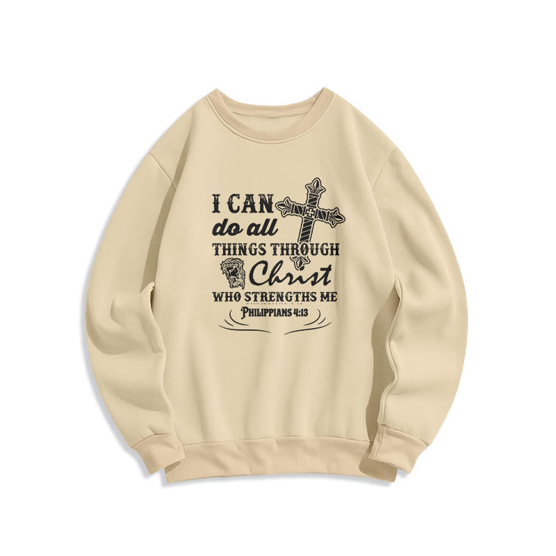 Christianartworkshop Quotation Style I Can Do All Things Fleece Lined Polyester Sweatshirt - Beige - 2XL - image 10
