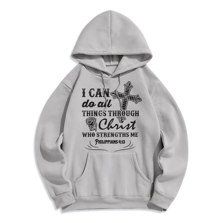 Christianartworkshop Quotation Style I Can Do All Things Fleece Lined Polyester Hoodie - Grey - 2XL - image 30