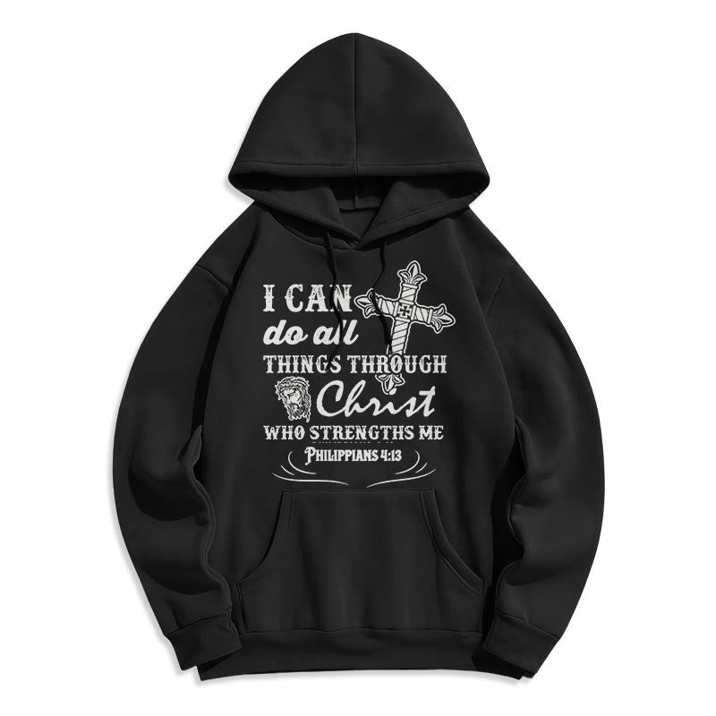 Christianartworkshop Quotation Style I Can Do All Things Fleece Lined Polyester Hoodie - Black - 2XL - image 0