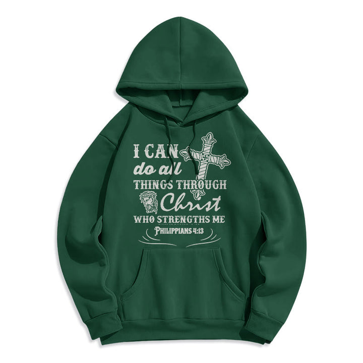 Christianartworkshop Quotation Style I Can Do All Things Fleece Lined Polyester Hoodie - Green - 2XL - image 20