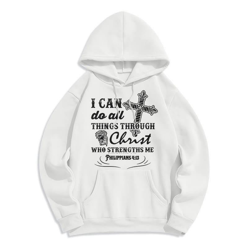 Christianartworkshop Quotation Style I Can Do All Things Fleece Lined Polyester Hoodie - White - 2XL - image 5