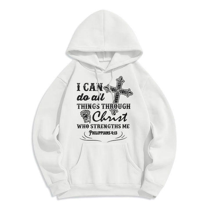 Christianartworkshop Quotation Style I Can Do All Things Fleece Lined Polyester Hoodie - White - 2XL - image 5