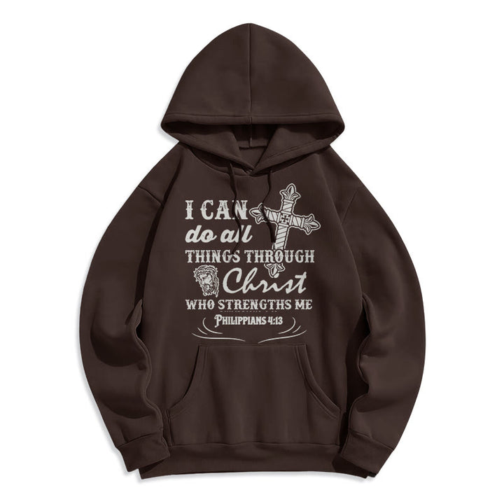 Christianartworkshop Quotation Style I Can Do All Things Fleece Lined Polyester Hoodie - Brown - 2XL - image 15