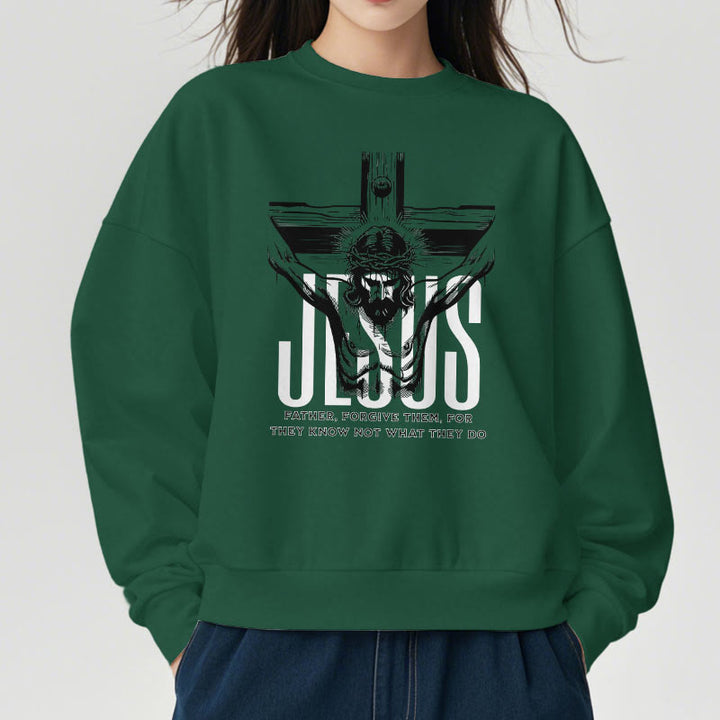 Christianartworkshop Classic Style Father Forgive Them Crucifix Fleece Lined Polyester Sweatshirt - image 23