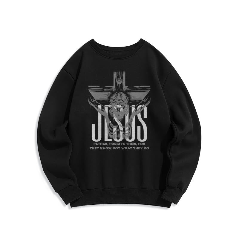 Christianartworkshop Classic Style Father Forgive Them Crucifix Fleece Lined Polyester Sweatshirt - Black - 2XL - image 0