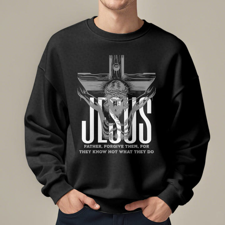Christianartworkshop Classic Style Father Forgive Them Crucifix Fleece Lined Polyester Sweatshirt - image 2