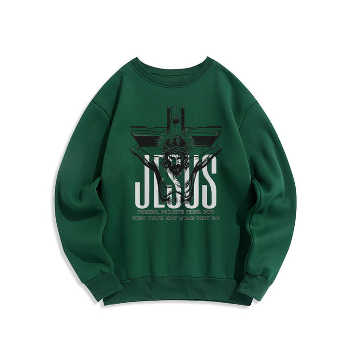 Christianartworkshop Classic Style Father Forgive Them Crucifix Fleece Lined Polyester Sweatshirt - Green - 2XL - image 20