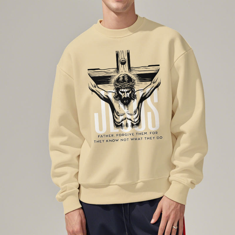 Christianartworkshop Classic Style Father Forgive Them Crucifix Fleece Lined Polyester Sweatshirt - image 12