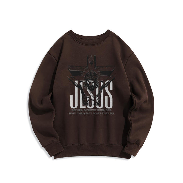 Christianartworkshop Classic Style Father Forgive Them Crucifix Fleece Lined Polyester Sweatshirt - Brown - 2XL - image 15