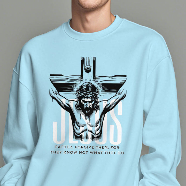Christianartworkshop Classic Style Father Forgive Them Crucifix Fleece Lined Polyester Sweatshirt - image 28