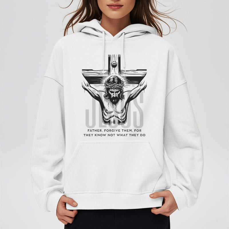 Christianartworkshop Classic Style Father Forgive Them Crucifix Fleece Lined Polyester Hoodie - image 3
