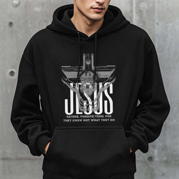 Christianartworkshop Classic Style Father Forgive Them Crucifix Fleece Lined Polyester Hoodie - image 7