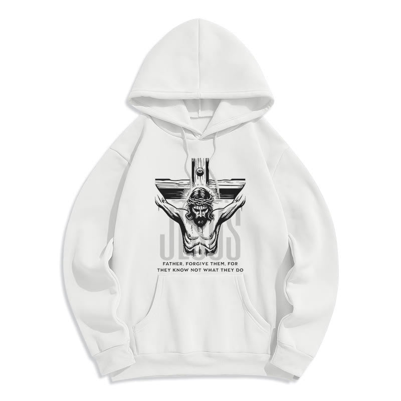 Christianartworkshop Classic Style Father Forgive Them Crucifix Fleece Lined Polyester Hoodie - White - 2XL - image 0