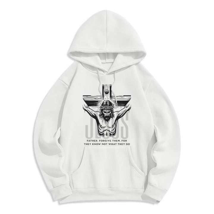 Christianartworkshop Classic Style Father Forgive Them Crucifix Fleece Lined Polyester Hoodie - White - 2XL - image 0