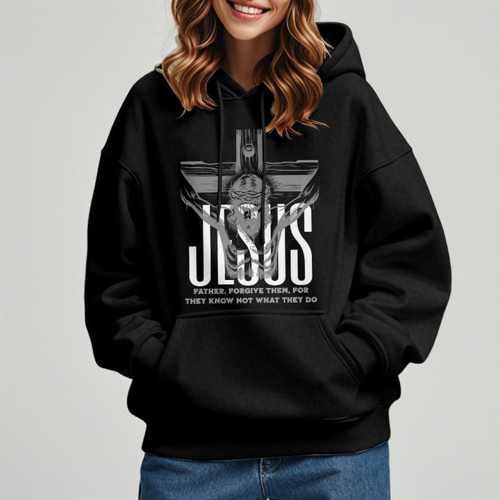Christianartworkshop Classic Style Father Forgive Them Crucifix Fleece Lined Polyester Hoodie - image 6