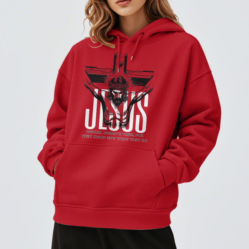 Christianartworkshop Classic Style Father Forgive Them Crucifix Fleece Lined Polyester Hoodie - image 37
