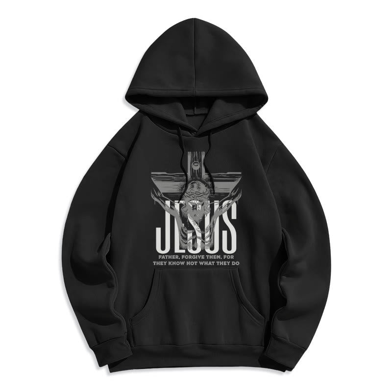 Christianartworkshop Classic Style Father Forgive Them Crucifix Fleece Lined Polyester Hoodie - Black - 2XL - image 5