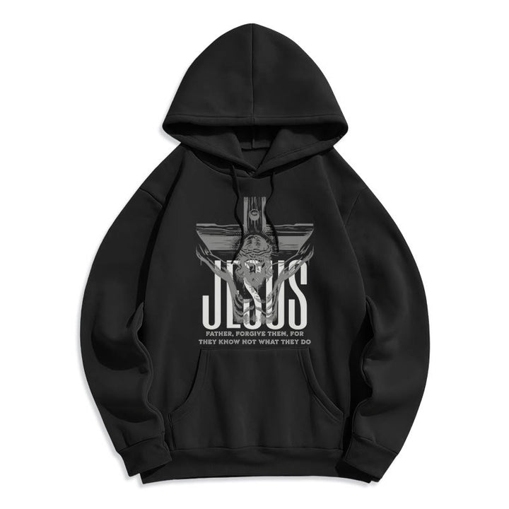 Christianartworkshop Classic Style Father Forgive Them Crucifix Fleece Lined Polyester Hoodie - Black - 2XL - image 5