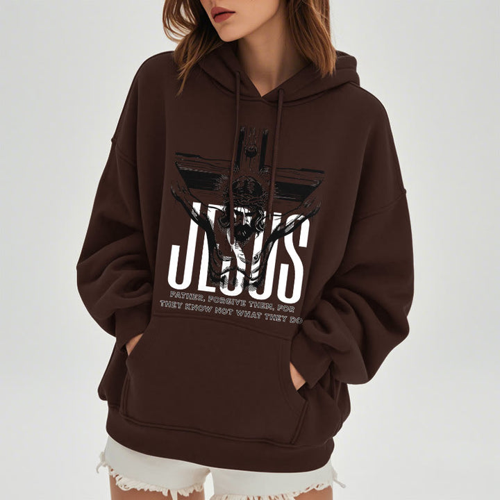 Christianartworkshop Classic Style Father Forgive Them Crucifix Fleece Lined Polyester Hoodie - image 17