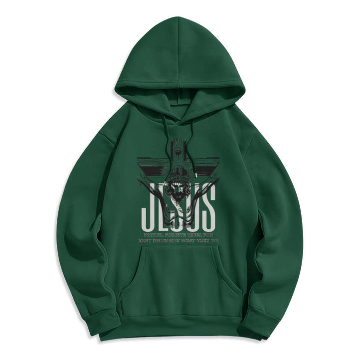 Christianartworkshop Classic Style Father Forgive Them Crucifix Fleece Lined Polyester Hoodie - Green - 2XL - image 20