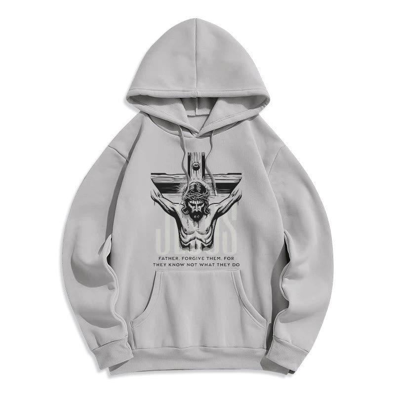 Christianartworkshop Classic Style Father Forgive Them Crucifix Fleece Lined Polyester Hoodie - Grey - 2XL - image 30