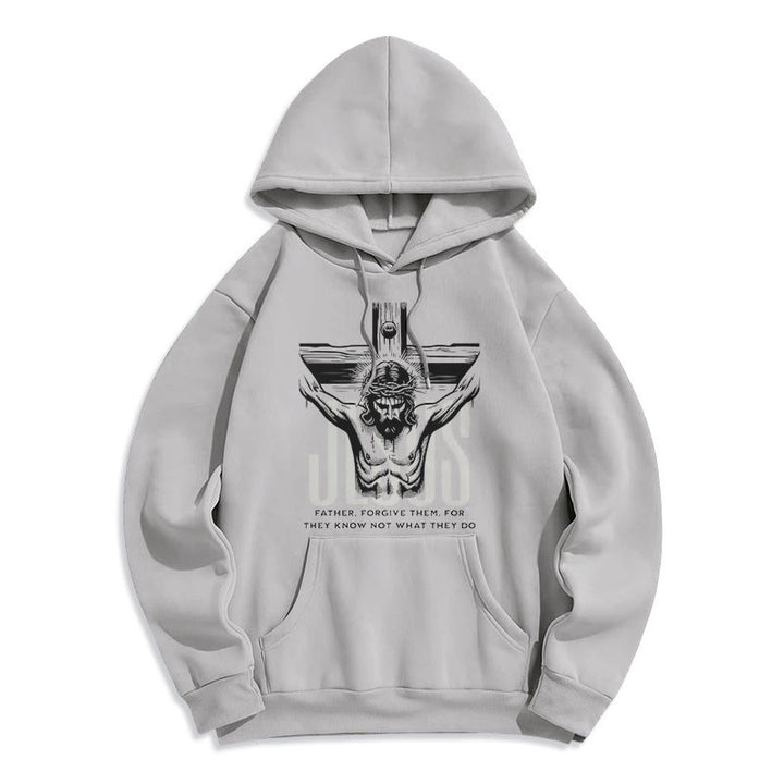 Christianartworkshop Classic Style Father Forgive Them Crucifix Fleece Lined Polyester Hoodie - Grey - 2XL - image 30