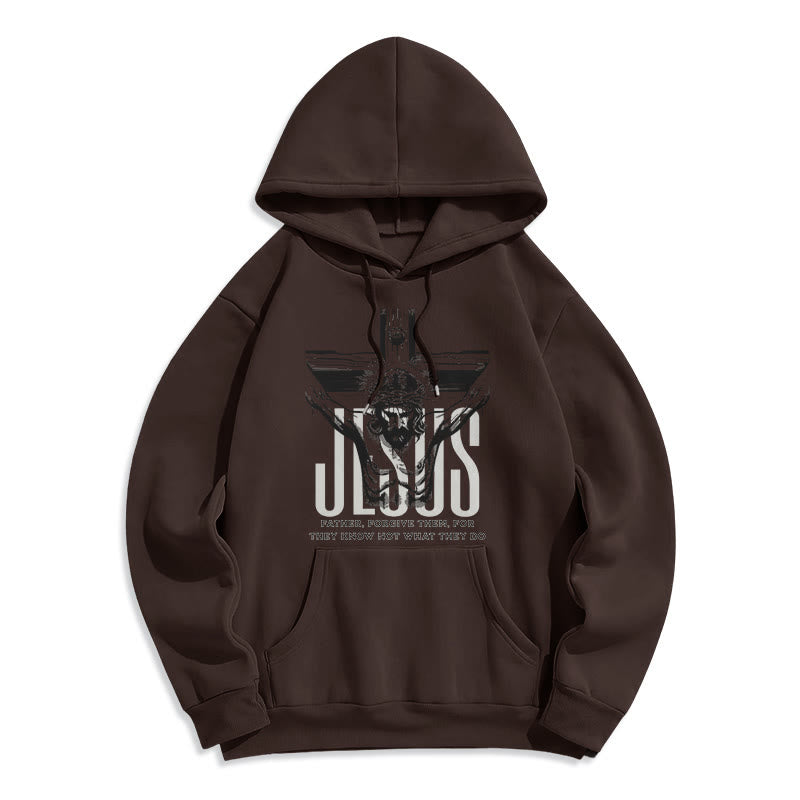 Christianartworkshop Classic Style Father Forgive Them Crucifix Fleece Lined Polyester Hoodie - Brown - 2XL - image 15