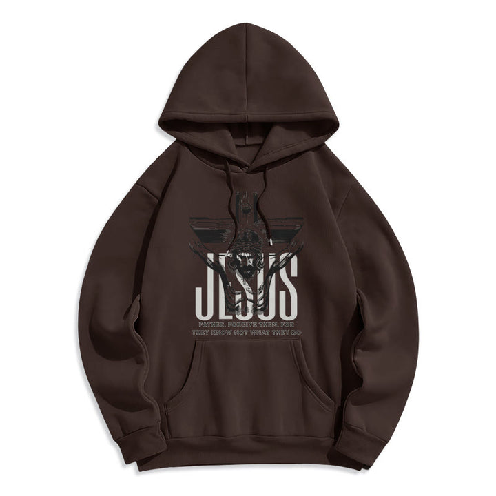 Christianartworkshop Classic Style Father Forgive Them Crucifix Fleece Lined Polyester Hoodie - Brown - 2XL - image 15
