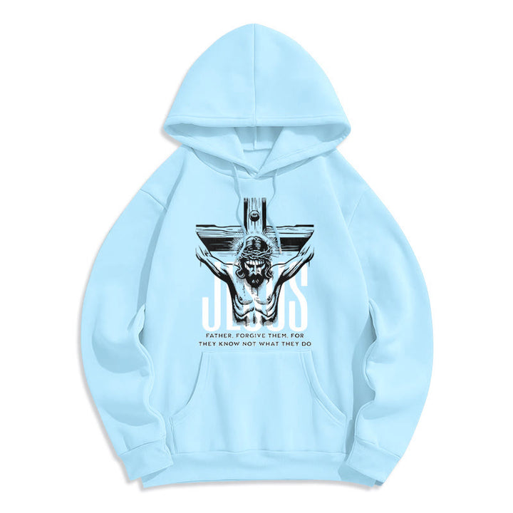 Christianartworkshop Classic Style Father Forgive Them Crucifix Fleece Lined Polyester Hoodie - Blue - 2XL - image 25