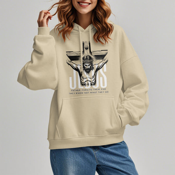 Christianartworkshop Classic Style Father Forgive Them Crucifix Fleece Lined Polyester Hoodie - image 13